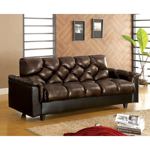Furniture Of America CM2120 Dark Brown Faux Leather Futon Sofa Bed With