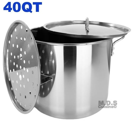40 Quart Aluminum Stock Pot - Stock Pot Stainless Steel 40 QT Lid Steamer Big Vaporera Kettle Tamales New 10G