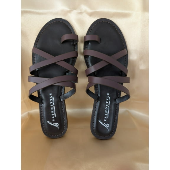 Fashostyle Leather CrissCross Strap Women Flat Sandal - BLACK