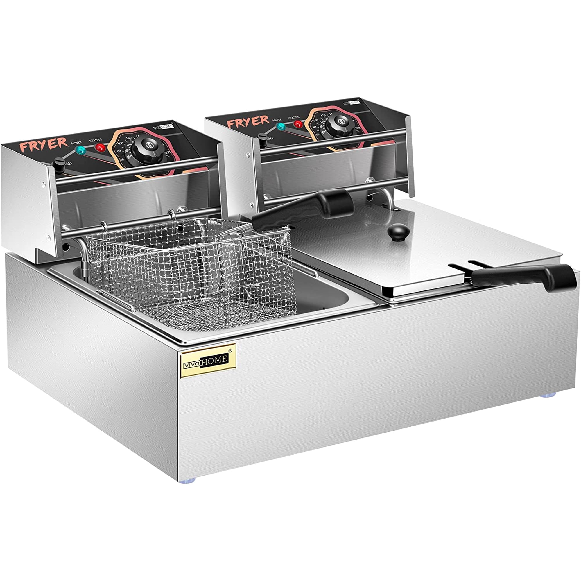 SPECSTAR 20.7 Qt 5000W Commercial Electric Deep Fryer with 2 x 6.35 Qt Removable Baskets for Restaurant, Overheat Protection