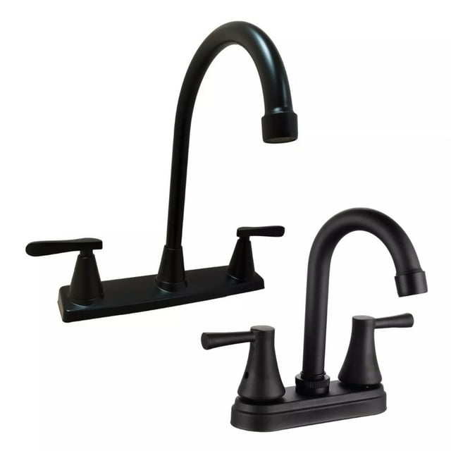 2 Mezcladoras Fregadero Cocina Y Lavabo Baño Alfa Negro Mate Cisne