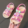 thumbnail image 5 of Xfvqtps Kids Girls Sandals Ankle Strap Popper Colorful Bow Decor Open Toe Soft Rubber Sole Non Slip Waterproof Durable Casual Beach Travel Flat Sandals for Toddler Little Kid Big Kid Pink, 5 of 9