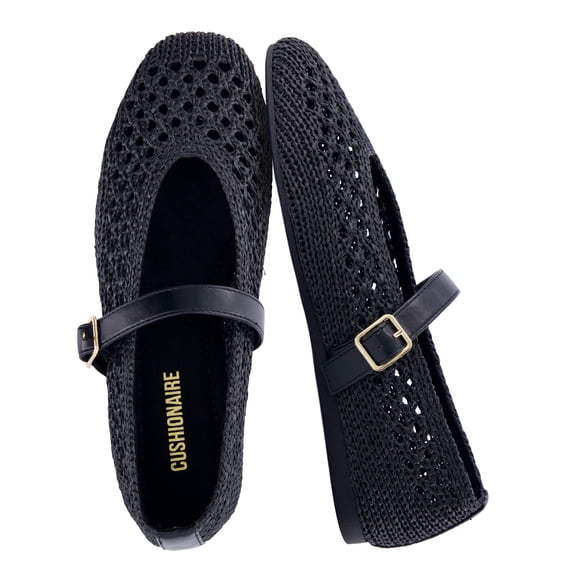Cushionaire Graff Mary Jane Shoes for Women, Woven Ballet Flats with Adjustable Buckle Strap, Lightweight Slip On Shoes