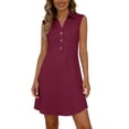 thumbnail image 2 of QUNYINEY Summer Sundresses for Women Sleeveless Red Midi Casual Shirt Dress Casual V Neck Vacation Loose Fit Button Dresses, 2 of 8