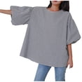 thumbnail image 2 of Aloohaidyvio T Shirts for Women Plus Size,Spring Summer Women's Printing Loose Shirts Puff Sleeve Tops Short Sleeve Round-Neck Blouses, 2 of 6