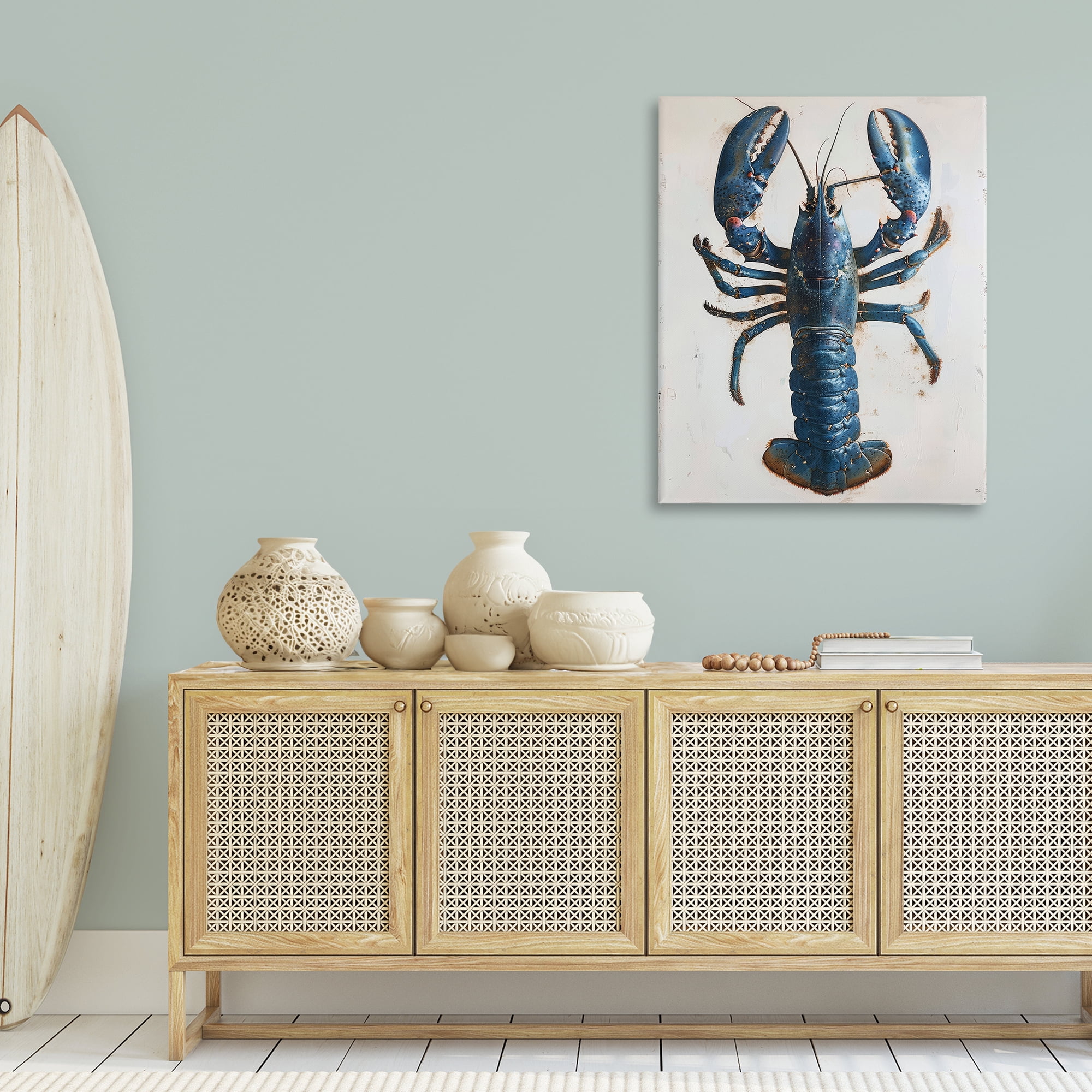 Stupell Industries Cyan Crustacean Lobster Animals Painting Wrapped Canvas Art Print Wall Art, 30 x 40