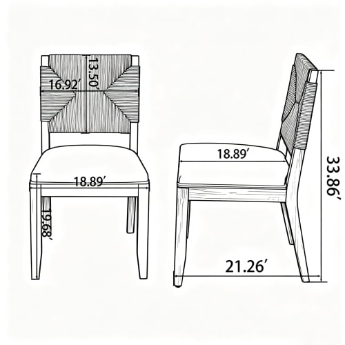 Set of 2 Beige French Country Dining Chairs – Farmhouse Boho Kitchen Chairs with Woven Back and Linen Upholstered Seat, Solid Wood Frame