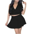 thumbnail image 2 of Sentmoon Loose Fit Black Dresses for Women V Neck Dresses for Women Pleated Fashion Short Dresses,Loose Flowy Fashion Women Clothing Black S, 2 of 5