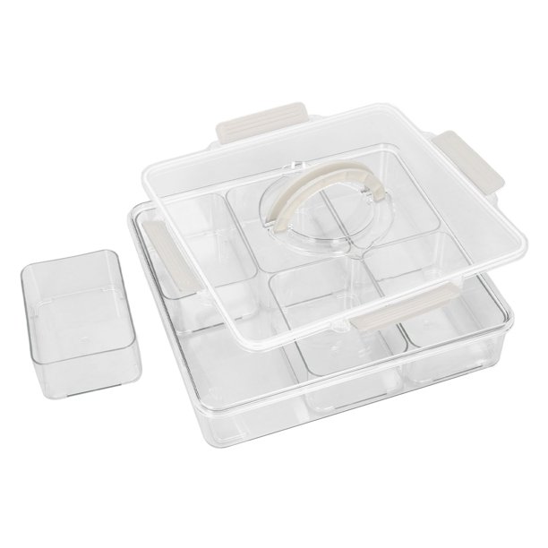 Contenedor Portátil para Caja de Refrigerios, Organizador de Almacenamiento de Refrigerios de 6 Compartimentos, Bandeja para Servir Dividida Conpa, Diseño Compacto
