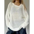 thumbnail image 2 of KelaJuan Women's Hollow Out Knit Sweaters Long Sleeve Round Neck Solid Color Pullover Fall Winter Tops, 2 of 6