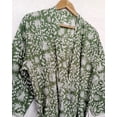 thumbnail image 2 of Handmade Cotton Kimono Robe: Green Floral Block Print Boho Kaftan, 2 of 2