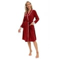 thumbnail image 4 of Xmarks Women Lace Robe Knee Length Bathrobe Soft Sleepwear Ladies Loungewear Red S-2XL, 4 of 8