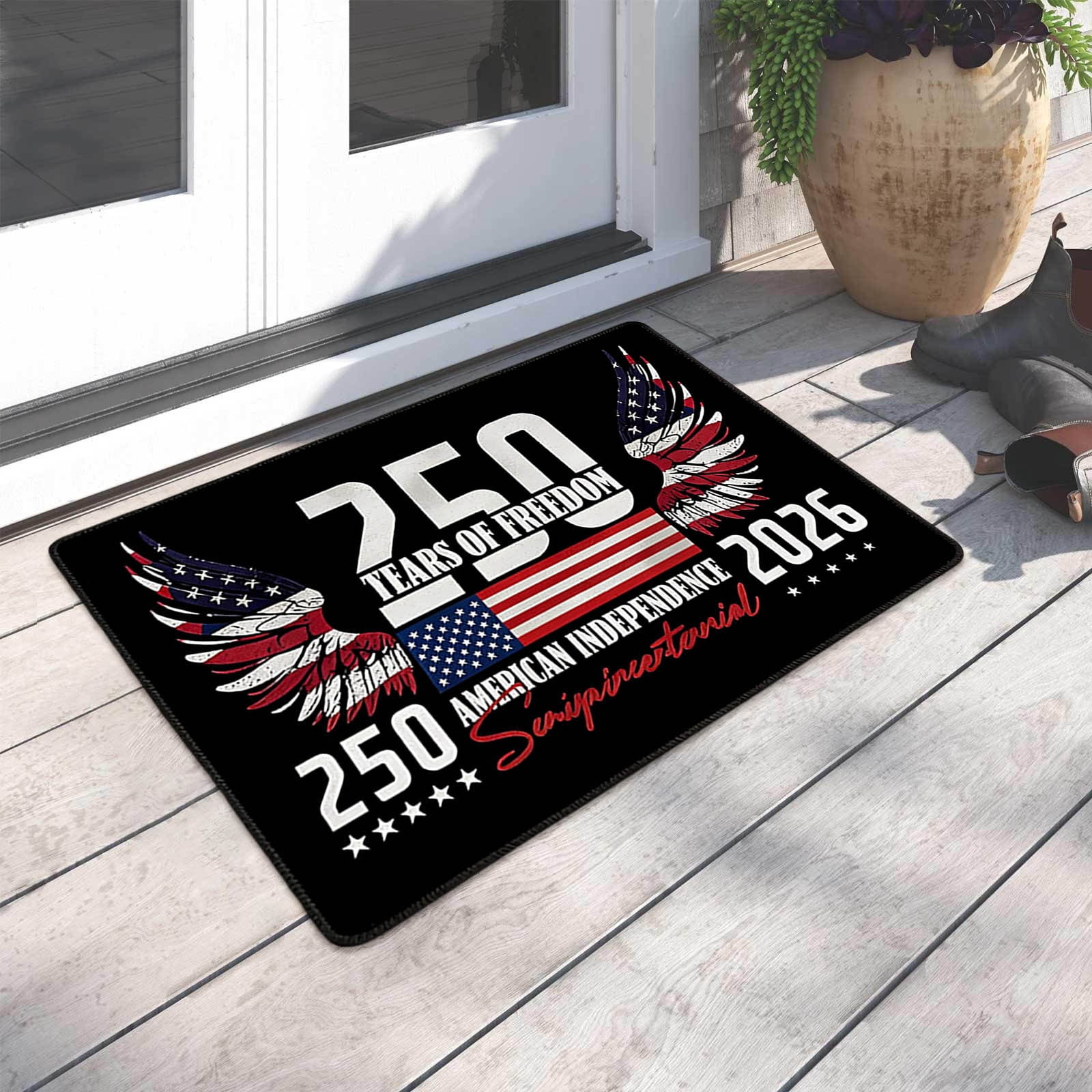 250th Anniversary Doormat, Patriotic American Flag Floor Mat, Non- Dirt Trapper Rug, Indoor Outdoor Entrance Mat For Independence Day Decor 24"x36"