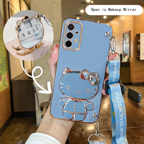 Carcasa Samsung Galaxy A23 A33 A73 A14 A24 A34 A54 M14 Vanity Mirror Lindo Hello Kitty Anime Soporte Banda De Muñeca Con Hoja De Metal Funda Para Teléfono SK