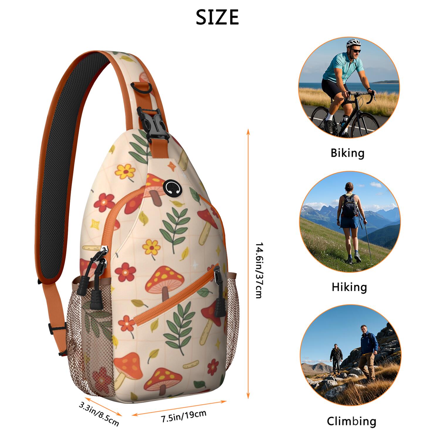 Travel Sling Bag Mushroom Hiking Sling Backpack Casual Bag for Men Women