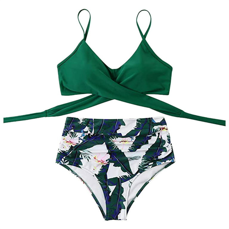 Lastesso Ladies Boho Printed Swimwear Two Pieces Wrap Corset High Cut  Swimsuit Set Aesthetic Bikini Underwear for Vacation 