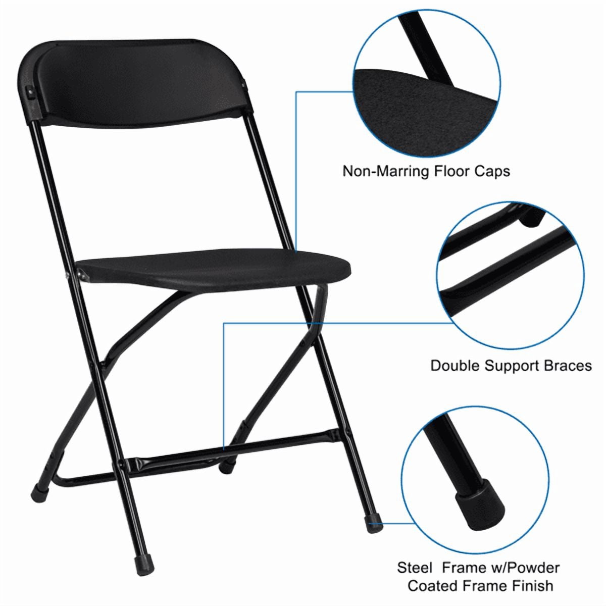Alvantor 10 Pack Plastic Folding Chairs with Steel Frame, 350 lb Capacity, Black