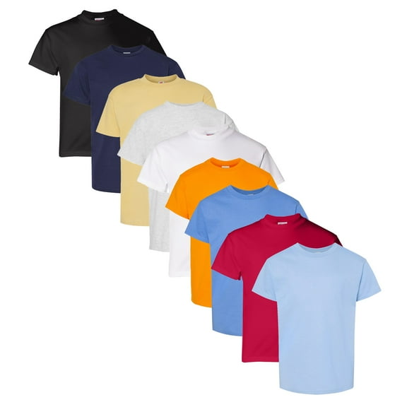 Hanes- Essential-T Youth T-Shirt, Short Sleeve Tee | 5 oz, Classic Width Youth T, Rib Collar Kids T-Shirt, Assorted Color Kids Tees, Mixed Color Bulk- 9 Pack Tees | Size Small