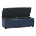 thumbnail image 3 of Simpli Home Avalon 48 inch Wide Contemporary Storage Ottoman Bench in Denim Blue Vegan Leather, 3 of 8