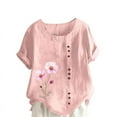 thumbnail image 5 of QUNYINEY Floral Women Shirts Crew Neck Casual Short Sleeve Tops Cotton Linen Plus Size Loose Pullover Women's Tops, 5 of 5