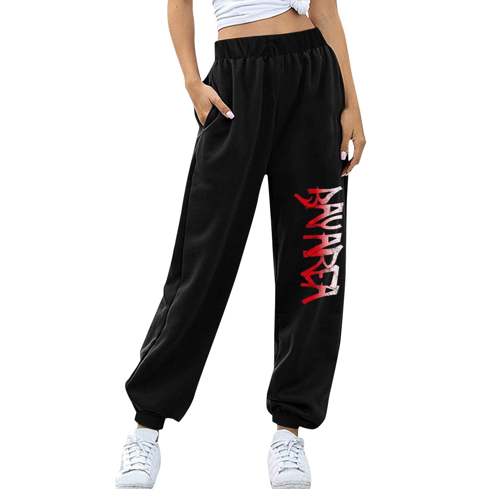 Zanvin Women Solid Print Sweatpants High Waist Workout Wide Leg Pants Pocket Trousers Sporty Athletic Fit Jogger Pants Holiday Gifts On Clearance Blac