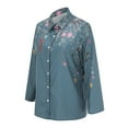 thumbnail image 5 of Blue Women's Long Sleeve T-shirt, Women'S Floral Print Button Down Shirts Roll Up Sleeve Tops V Neck Collared Casual Work Blouses,Women's Long sleeve T-shirt XL, 5 of 6