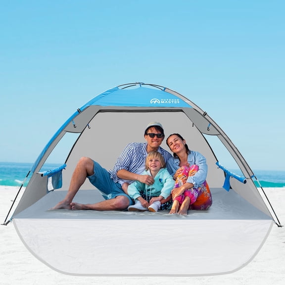 OutdoorMaster Beach Tent for 3 Person with 2 Doors - Easy Setup and Portable Beach Shade Sun Shelter Canopy with UPF 50  UV Protection - Blue