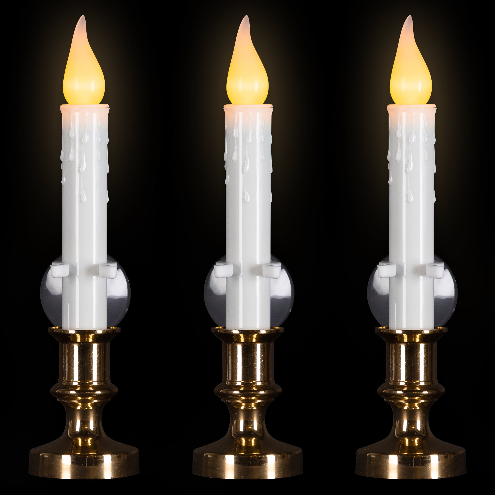 Set of 3 White LED C5 Flickering Window Christmas Candle Lamps with Timer 8.5"