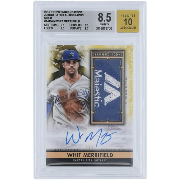 Whit Merrifield Kansas City Royals Autographed 2019 Topps Diamond Icons Majestic Logo Relic #AJP-WM #1/1 BGS Authenticated 8.5/10 Card - 9.5,8.5,8.5,8.5 Subgrades - Fanatics Authentic Certified