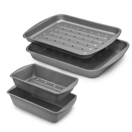 

BakerEze 4-Piece Steel Nonstick Bake Broil and Roast Set Gray