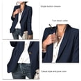 thumbnail image 4 of Chaquetas de oficina para mujer, cuello vuelto, Color puro, cierre de un solo botón, traje de trabajo, abrigo con bolsillos plisados, azul oscuro XXL, 4 of 5
