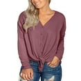 thumbnail image 3 of Cueply Women's Plus Size Tops Long Sleeve Shirts V Neck Blouses Button Down Tie Knot Tunic, 3 of 6