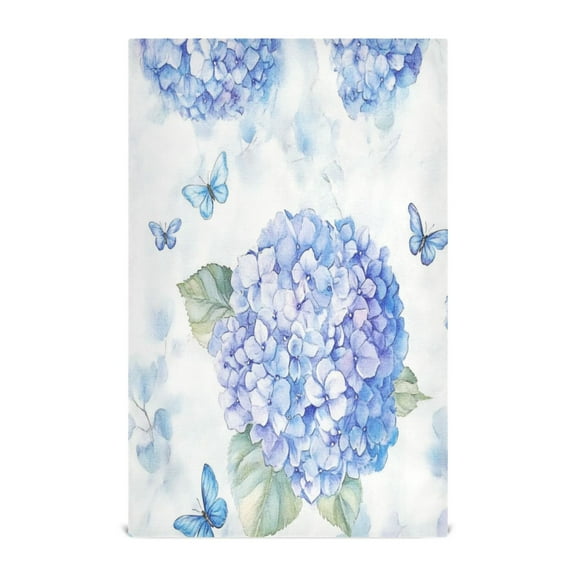 Multi-Purpose Kitchen Towels 28x18 Inch Dishcloths with Hanging Loop Decorative and Practical Towels for Kitchen, Dining Blue Hydrangea Pattern