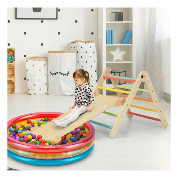 Triangular Climbing Toys for Toddlers 3-in-1 - Pikler Triangle Set with Ramp & Ladder - Adjustable Height, Foldable, ASTM/CPSIA Certified - Indoor Outdoor Play