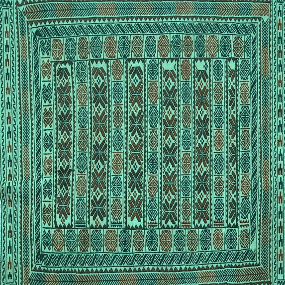 Ahgly Company Machine Washable Indoor Square Persian Turquoise Blue Traditional Area Rugs, 5' Square