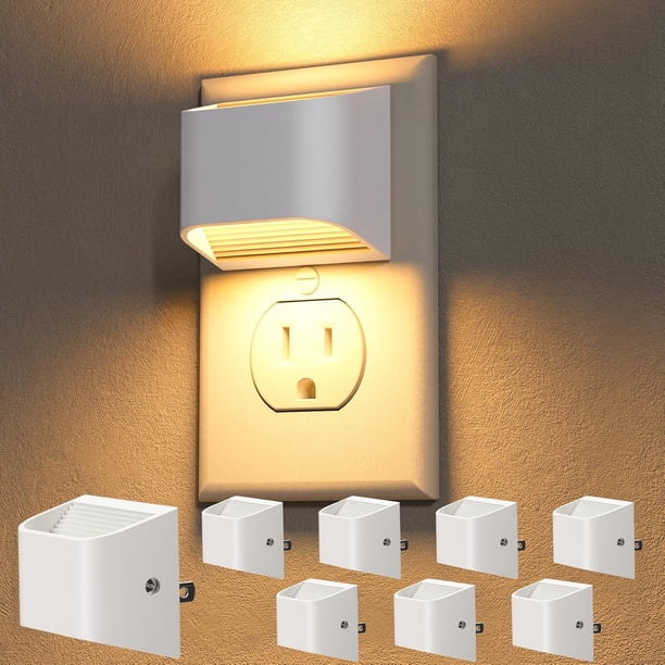 Luz nocturna enchufable, luz nocturna con sensor de brillo automático, 3000K blanco cálido, luz de pared ultradelgada para pasillo, baño, dormitorio, escaleras, blanco, paquete de