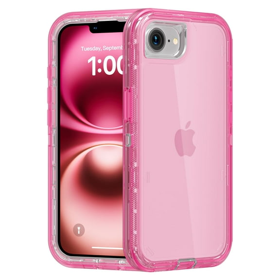 FU1999for iPhone 16e Case, Heavy Duty Shockproof Protection Phone Cases, Anti-Drop, Dual Layer Transparent Protective Cover Compatible with iPhone 16e, 6.1 inch, Crystal Pink