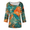 thumbnail image 7 of Plus Size Tops for Women Asymmetrical Square Neck with Button Detail Short Sleeve T-shirts Dressy Casual (XL, Green-Tropical), 7 of 7
