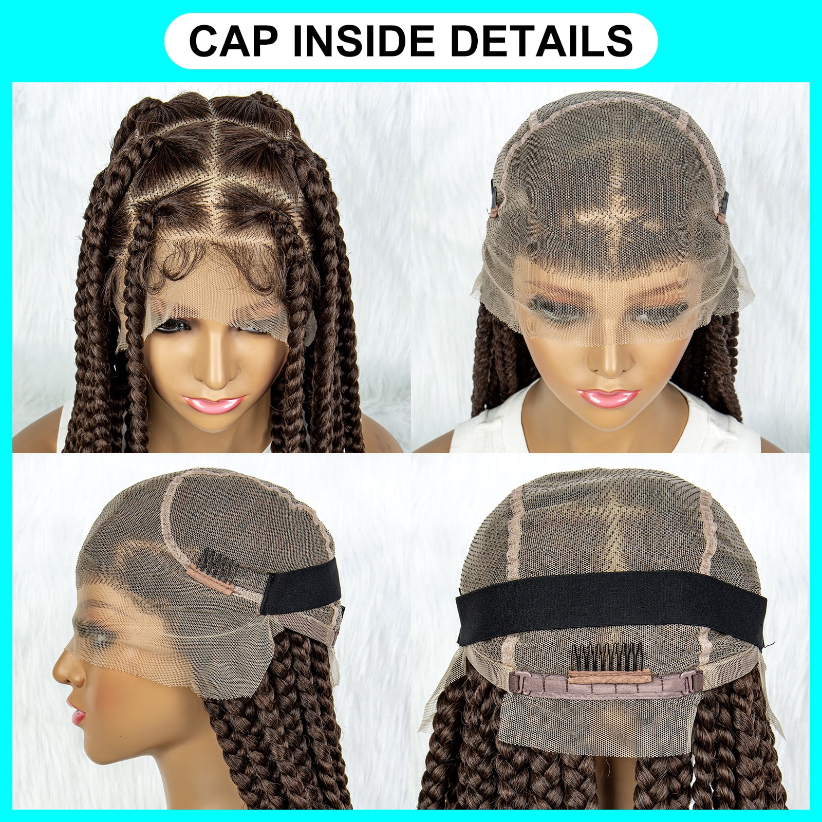 Full Lace Cornrow Braids Synthetic Lace Front Wig 1B/30 Color Brown 36 Inches Big Square Knotless Box Braids Wig with Baby Hair Braided Wigs for Black Women