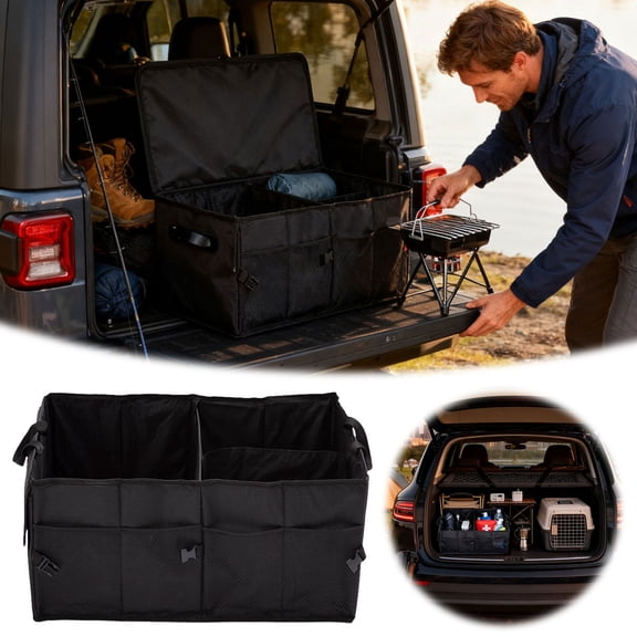 ZZERHUOO Truck Organizer Foldable Compartment Auto Organization SUV Cargo Organizer For Road Trip Travel Camping Picnic Long Drive Family Trip Activities Snack Daily Commuting Foldable Trunk Storage