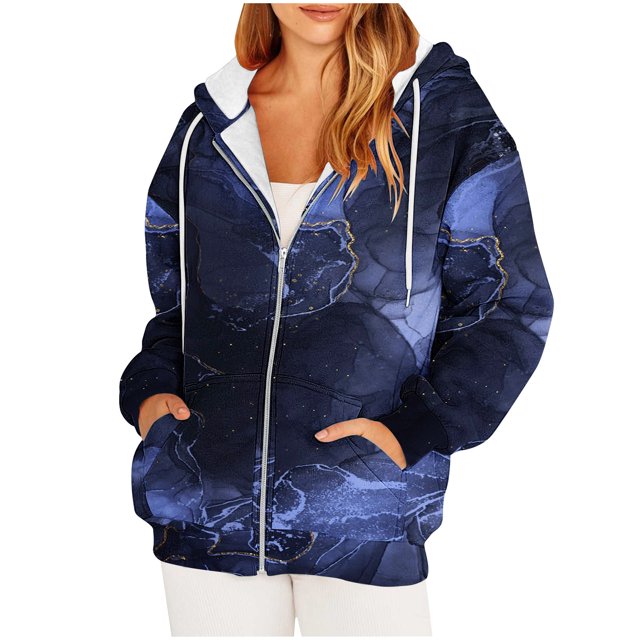 LOVZFMLL Vestes pour Femmes Mode Blouse Imprimée Manches Longues Hauts Chandail en Molleton Poches à Capuche