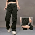thumbnail image 7 of FYDUU Women's Casual Cargo Pants Solid Color High Waisted Straight Leg Trousers Relaxed Fit Hiking Pants Daily Wear Fall Bottoms Pants Athletic Pants, 7 of 7