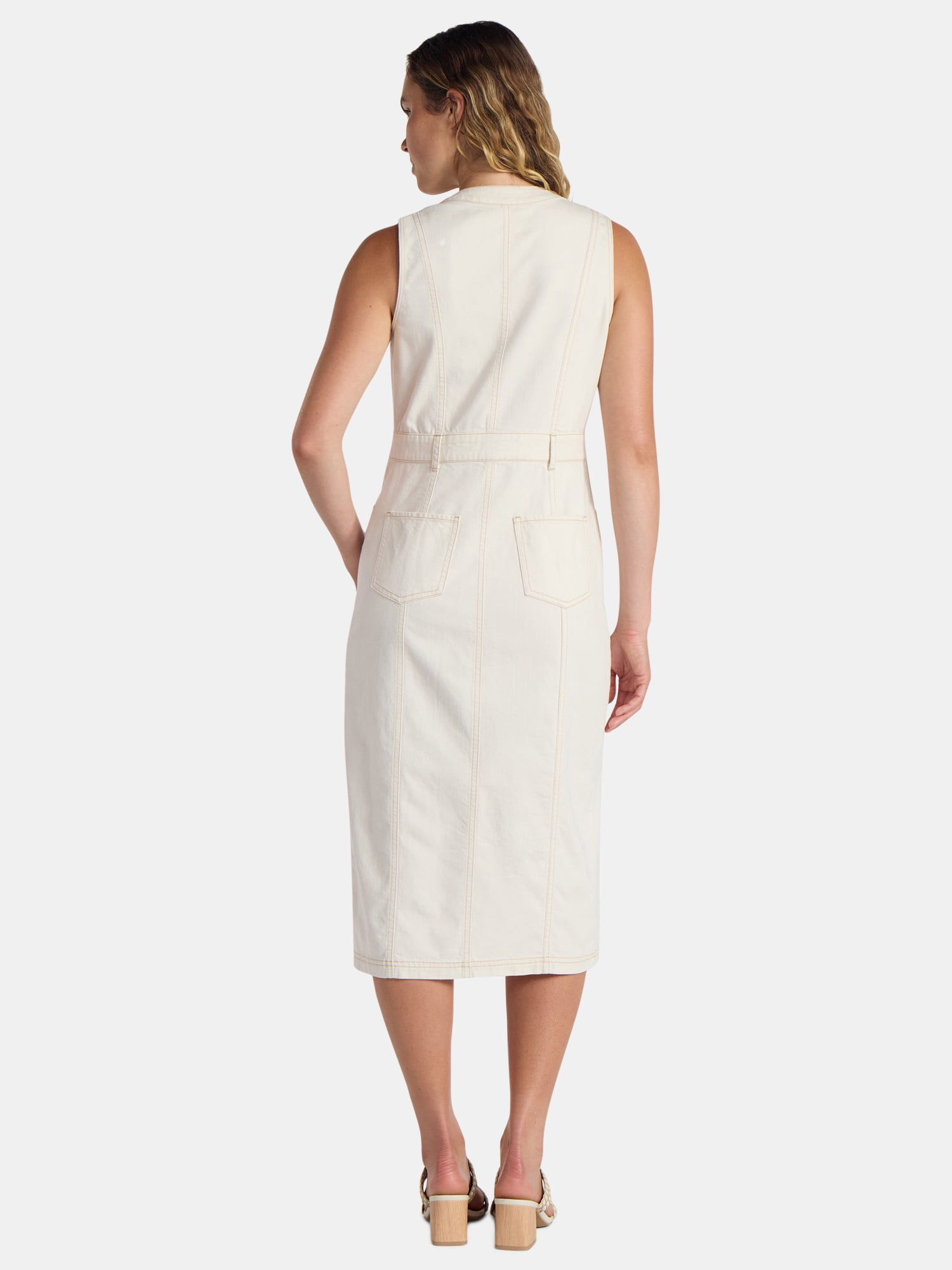 Time and Tru Women’s Sleeveless Midi Denim Shirt Dress, XS-3XL