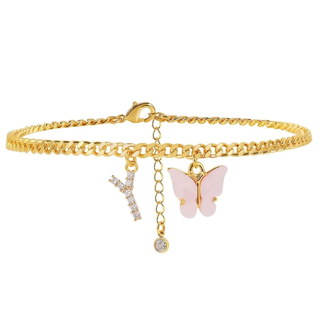 Pulseras de playa con inicial de mariposa para mujer, tobillera con 26 letras, pulseras, joyería de playa Wmkox8yi sjalhkljlk3406