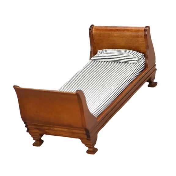 Aurgiarme Victorian Styles Miniature Single Bed 1/12 Scale Scene Display Furniture for Dollhouses Bedroom with Realistic Detailed