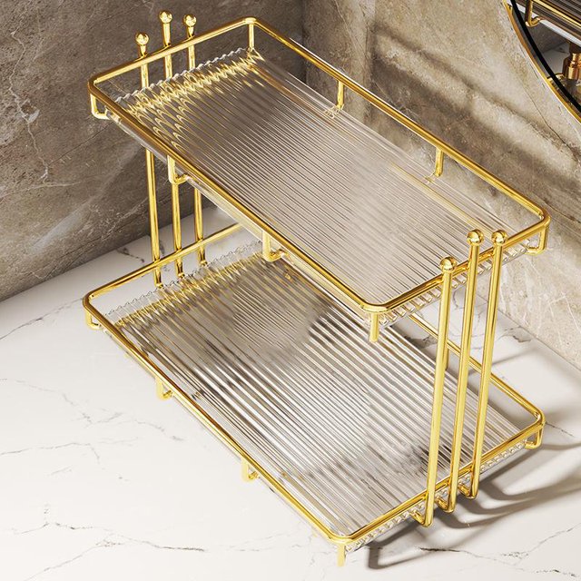 Estante de pie multifuncional para almacenamiento de maquillaje cosmético, bandeja de tocador de baño de 2 niveles, organizador de encimera de baño pa L Baoblaze Bandeja de almacenamiento