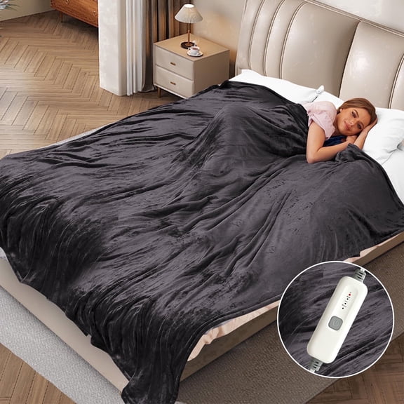 SUNNY HEAT Electric Heated Blanket Full Size 72" x 84" Soft Flannel with 4 Levels Heating & 10Hs Auto off, Machine Washable, Dark Gray