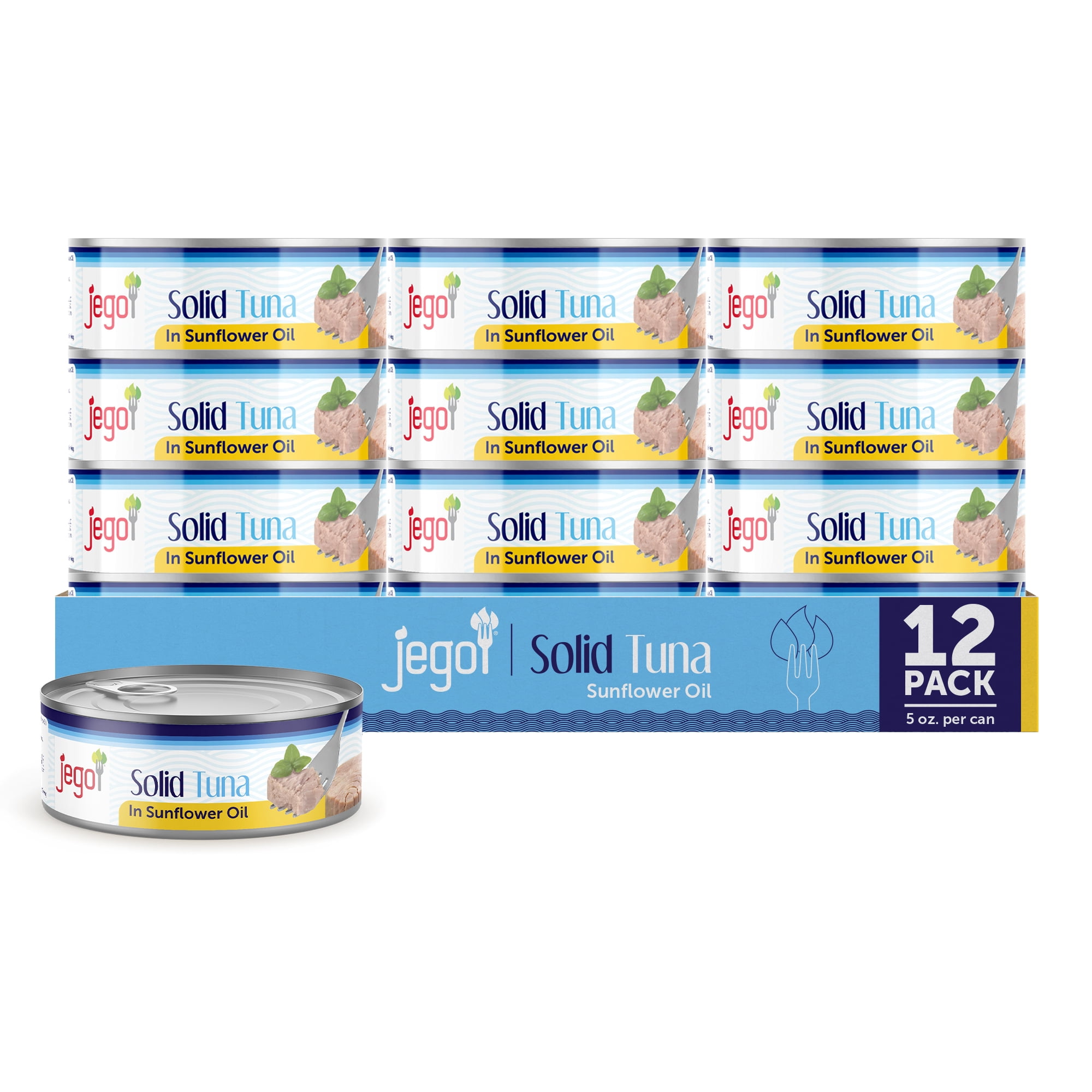 Jego Solid Tuna in Sunflower Oil | Wild Natural Catch Tuna | Keto | Low Carb | Gluten Free | Soy Free | Canned | Ready to eat | Pack of 12 | 5oz can