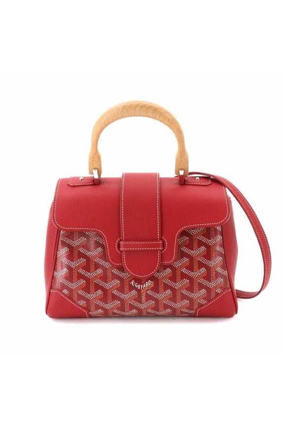 Pre-Owned Goyard Saigon Mini 2-way Handbag Shoulder Bag Leather Wood Red Herringbone