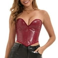 thumbnail image 2 of Feancey Faux Leather Overbust Corsets for Women Sweetheart Neckline Bustier Top Lace Up Tube Tops PU Bandeau Waist Cincher Shapewear Red L, 2 of 10